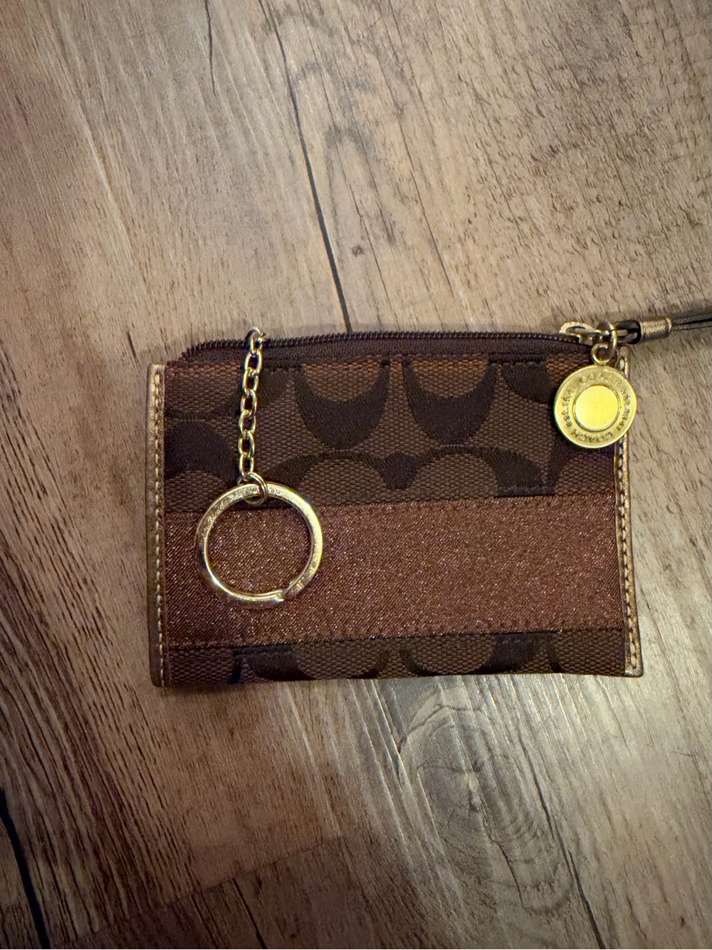 Coach Mini Skinny ID Case in Signature Canvas Brown & Gold